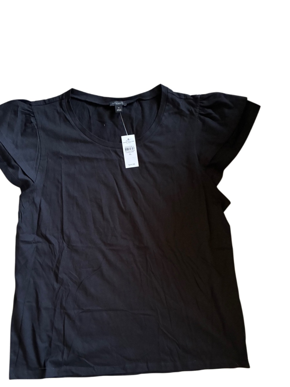 Ann Taylor ruffle sleeves Black Short Sleeve Scoop Neck Tee